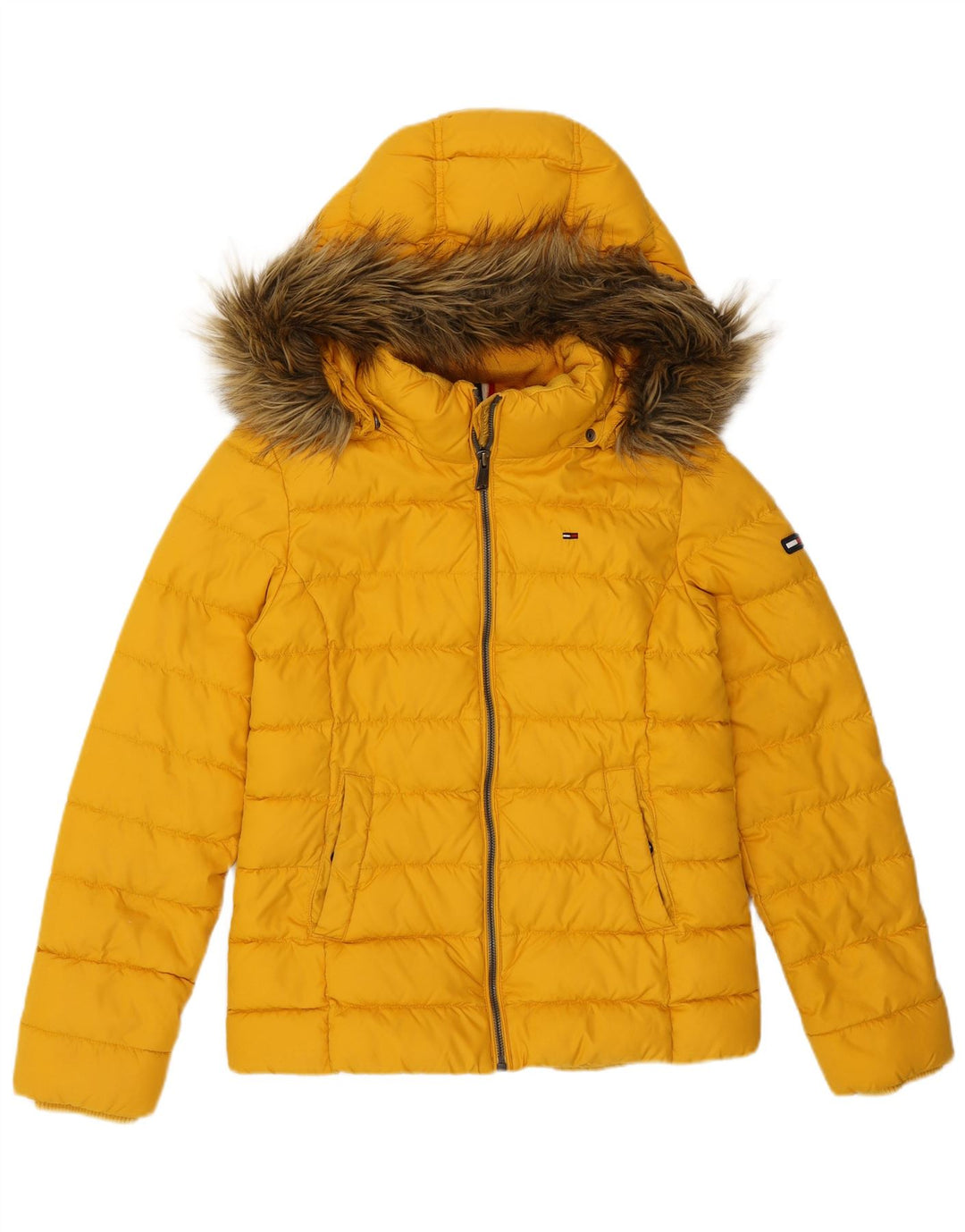 TOMMY HILFIGER Womens Hooded Padded Jacket UK 10 Small Yellow Polyester