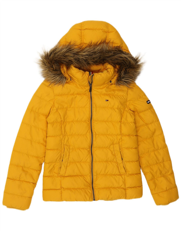 TOMMY HILFIGER Womens Hooded Padded Jacket UK 10 Small Yellow Polyester