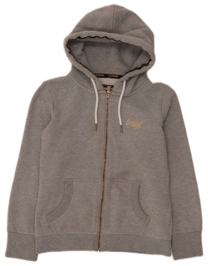 Superdry Womens Zip Hoodie Sweater UK 12 Medium  Grey Cotton
