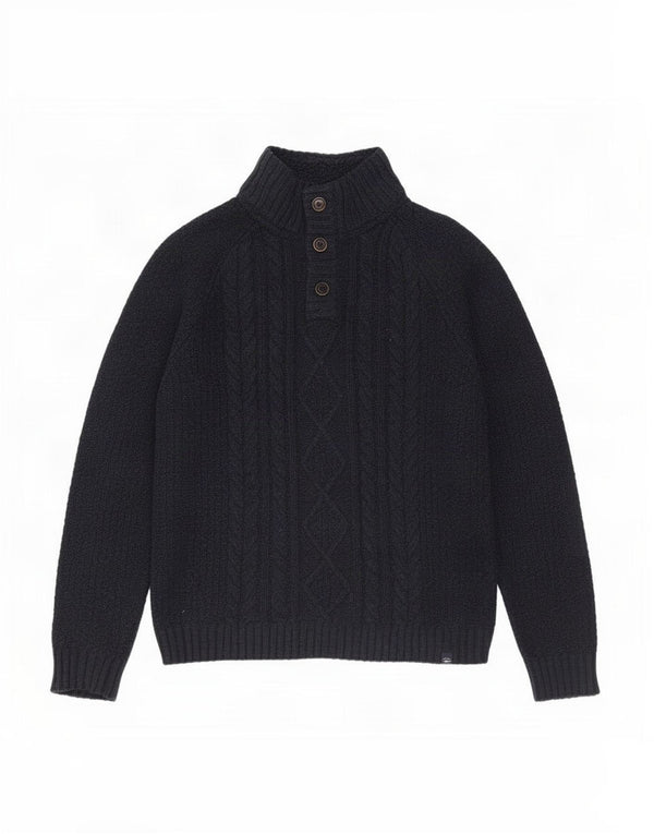 Fat Face Mens Button Neck Jumper Sweater XL Navy Blue Wool