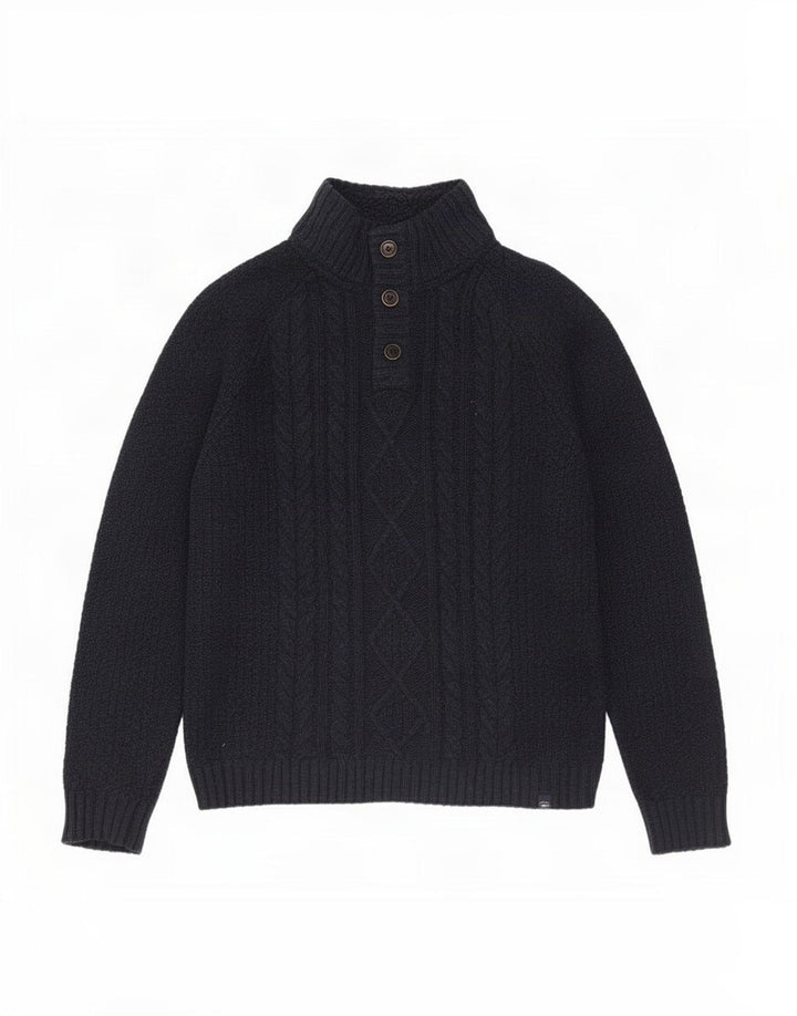 Fat Face Mens Button Neck Jumper Sweater XL Navy Blue Wool
