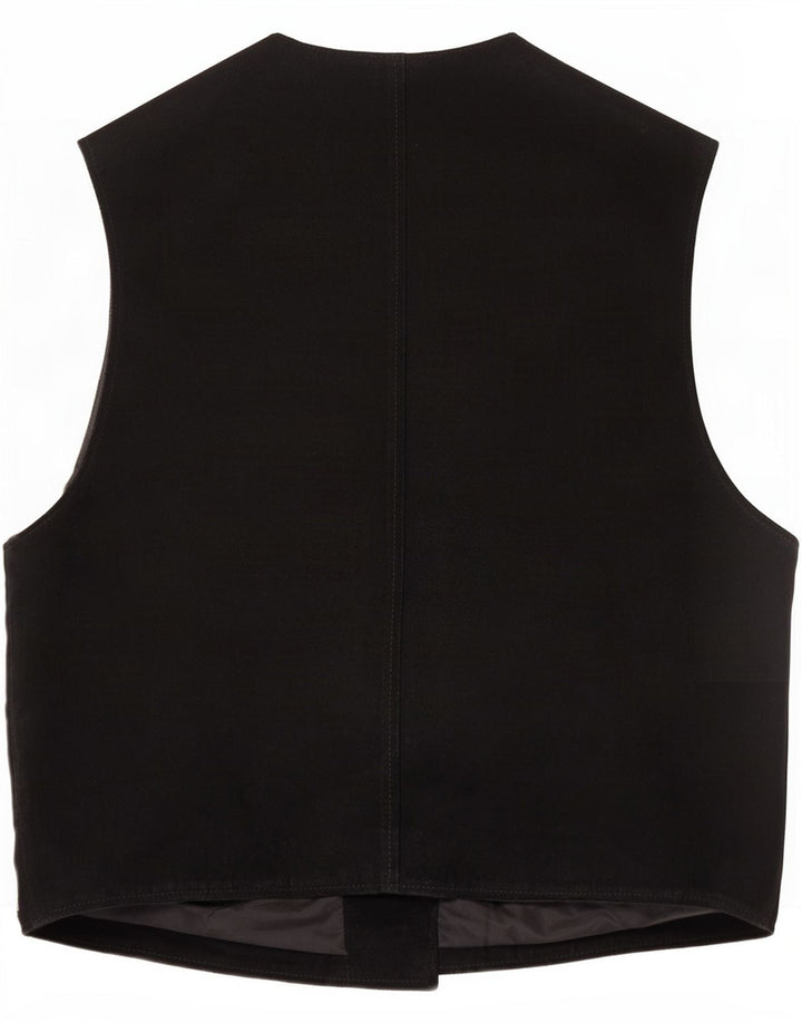 Vintage Mens Suede Waistcoat XL Black Leather