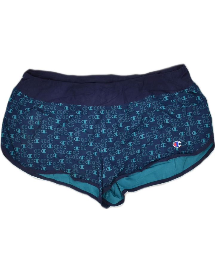 CHAMPION Womens Sport Shorts UK 20 2XL Navy Blue Polyester | Vintage Champion | Thrift | Second-Hand Champion | Used Clothing | Messina Hembry 