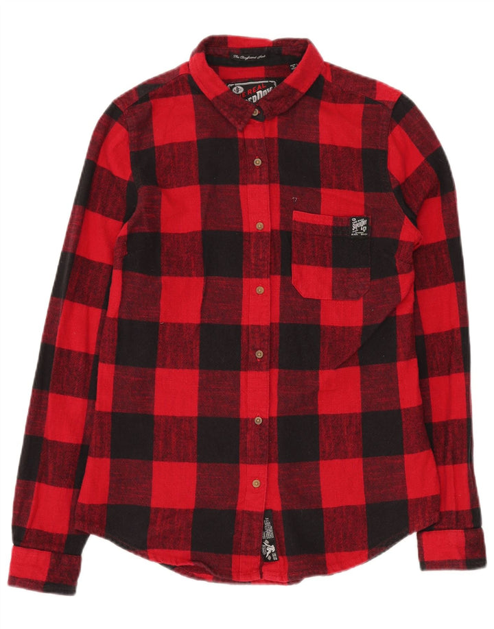 Superdry Womens Classic Fit Flannel Shirt UK 10 Small Red Gingham Cotton