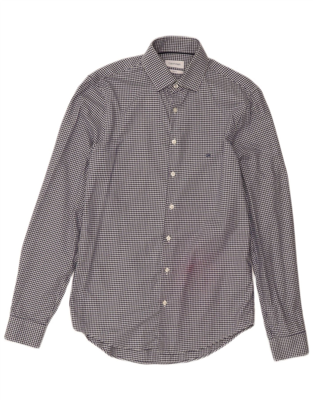 Calvin Klein Mens Shirt Size 38 15 Medium Navy Blue Houndstooth Designer