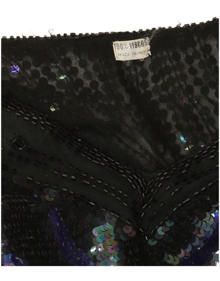 Vintage Womens See Through Sequin Blouse Top UK 14 Large Black Butterfly