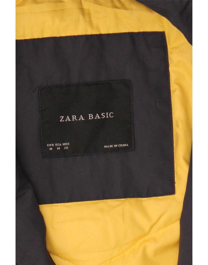 Zara Womens Hooded Padded Coat UK 12 Medium Navy Blue Polyamide