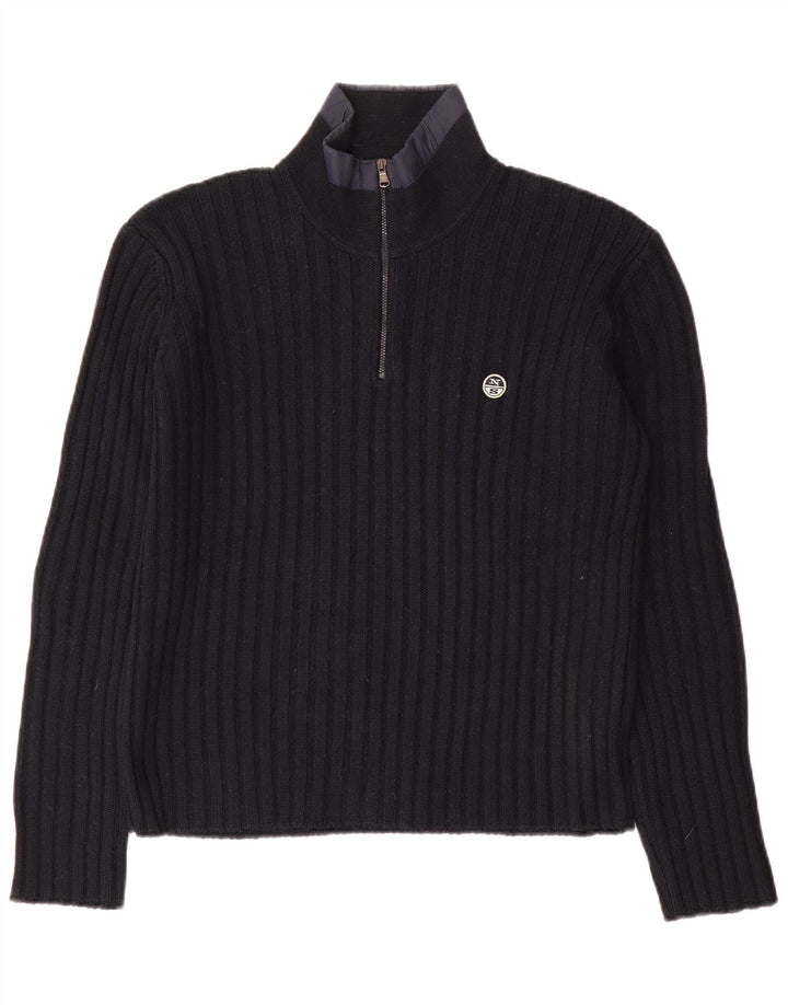 North Sails Mens Zip Neck Jumper Sweater Small Navy Blue Wool