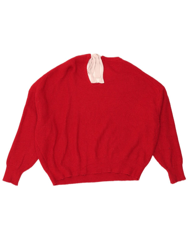Zara Womens Crop Oversized Boat Neck Jumper Sweater UK 10 Small Red Viscose