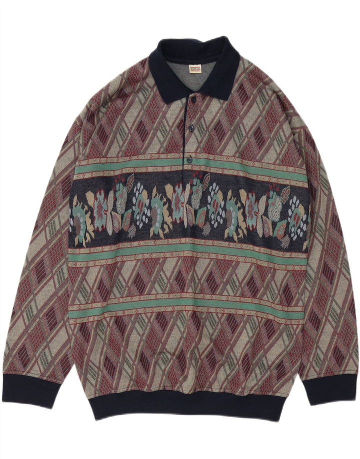 Vintage Mens Polo Neck Jumper Sweater Large Multicoloured Geometric