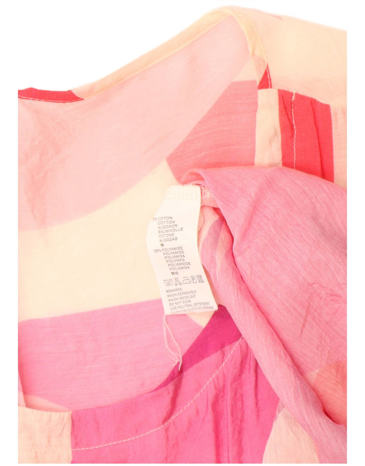 Vintage Womens See Through Graphic Blouse Top UK 14 Medium Pink Colourblock