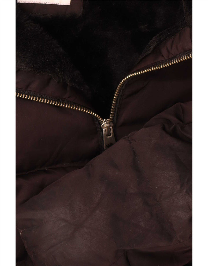 Zara Womens Hooded Sherpa Padded Jacket UK 16 Large Black