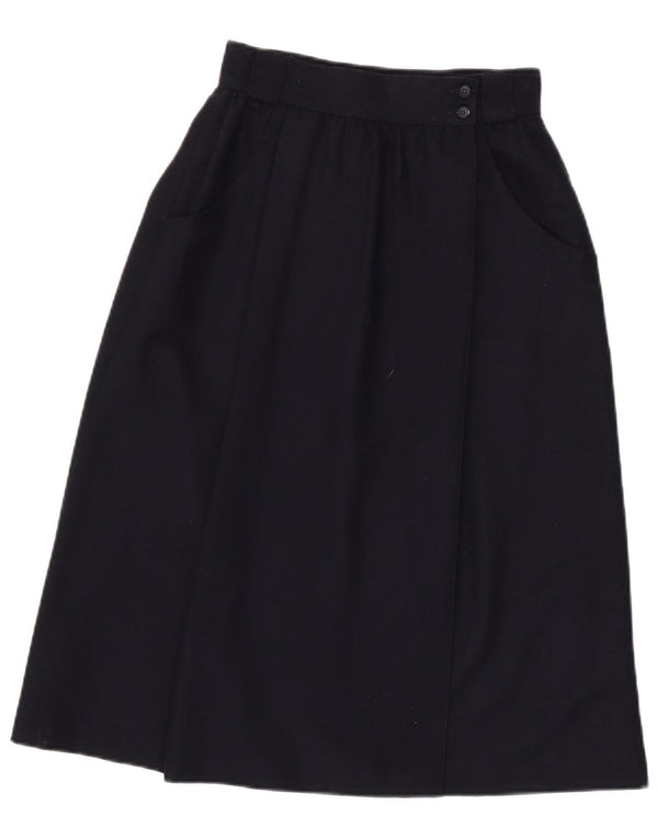 Acquamarina Womens High Waist A-Line Skirt IT 40 Small W26 Navy Blue Wool