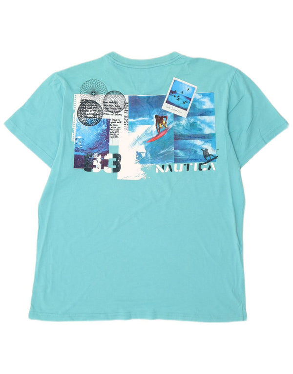 Nautica Mens Graphic T-Shirt Top Medium Turquoise Cotton