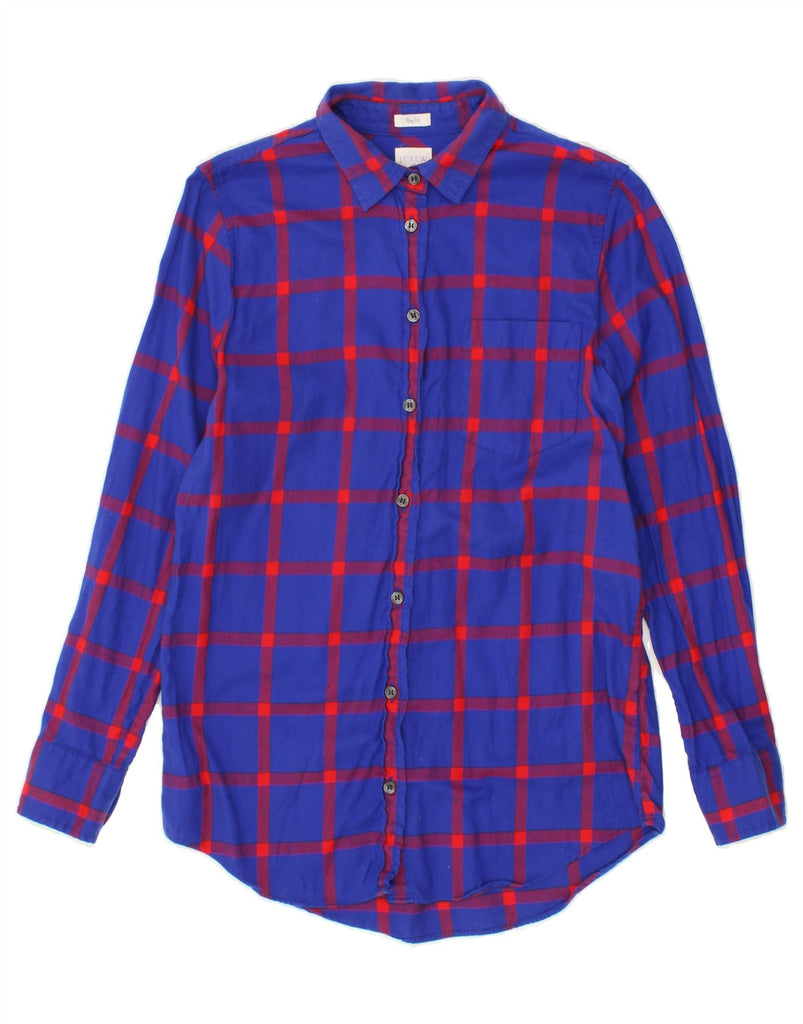 J. CREW Womens Boy Fit Longline Shirt UK 6 XS Blue Check Cotton Vintage J. Crew and Second-Hand J. Crew from Messina Hembry 