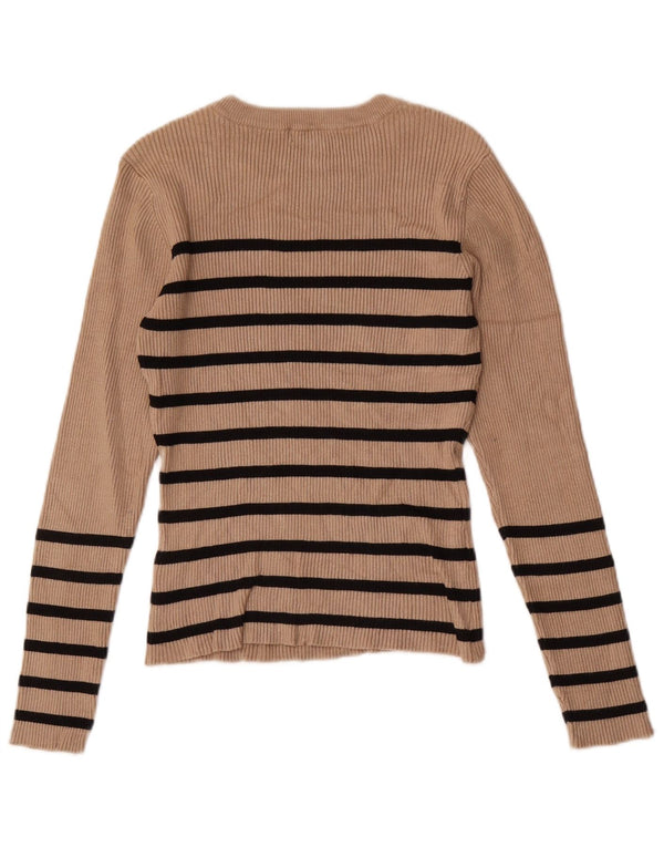 Oasis Womens Boat Neck Jumper Sweater UK 8 Small Beige Striped Viscose