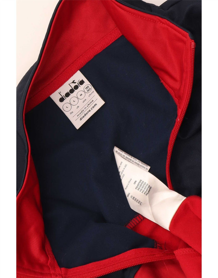 Diadora Mens Tracksuit Top Jacket Large Red Colourblock Polyester