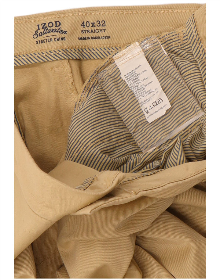 Izod Mens Straight Chino Trousers W40 L32 Beige Cotton