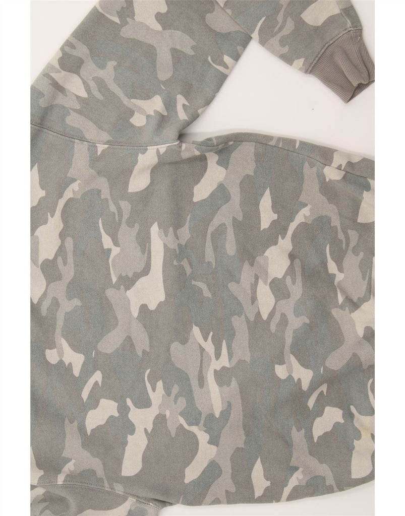 ELLESSE Womens Oversized Sweatshirt Jumper UK 8 Small Grey Camouflage Vintage Ellesse and Second-Hand Ellesse from Messina Hembry 