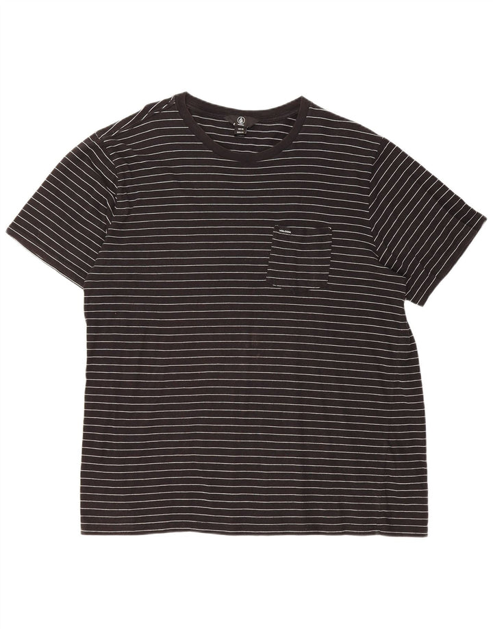 VOLCOM Mens T-Shirt Top 2XL Black Striped Cotton