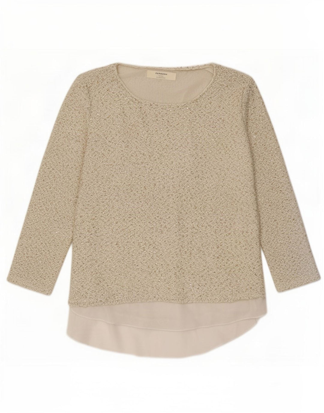 Zara Womens 3/4 Sleeve Tunic Top UK 16 Large Beige Polyester