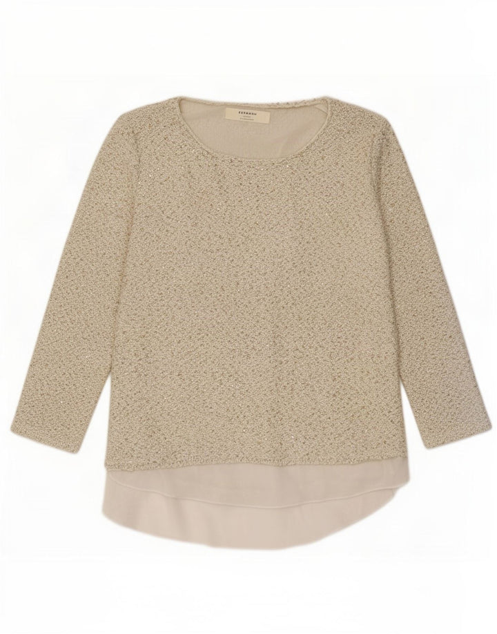 Zara Womens 3/4 Sleeve Tunic Top UK 16 Large Beige Polyester