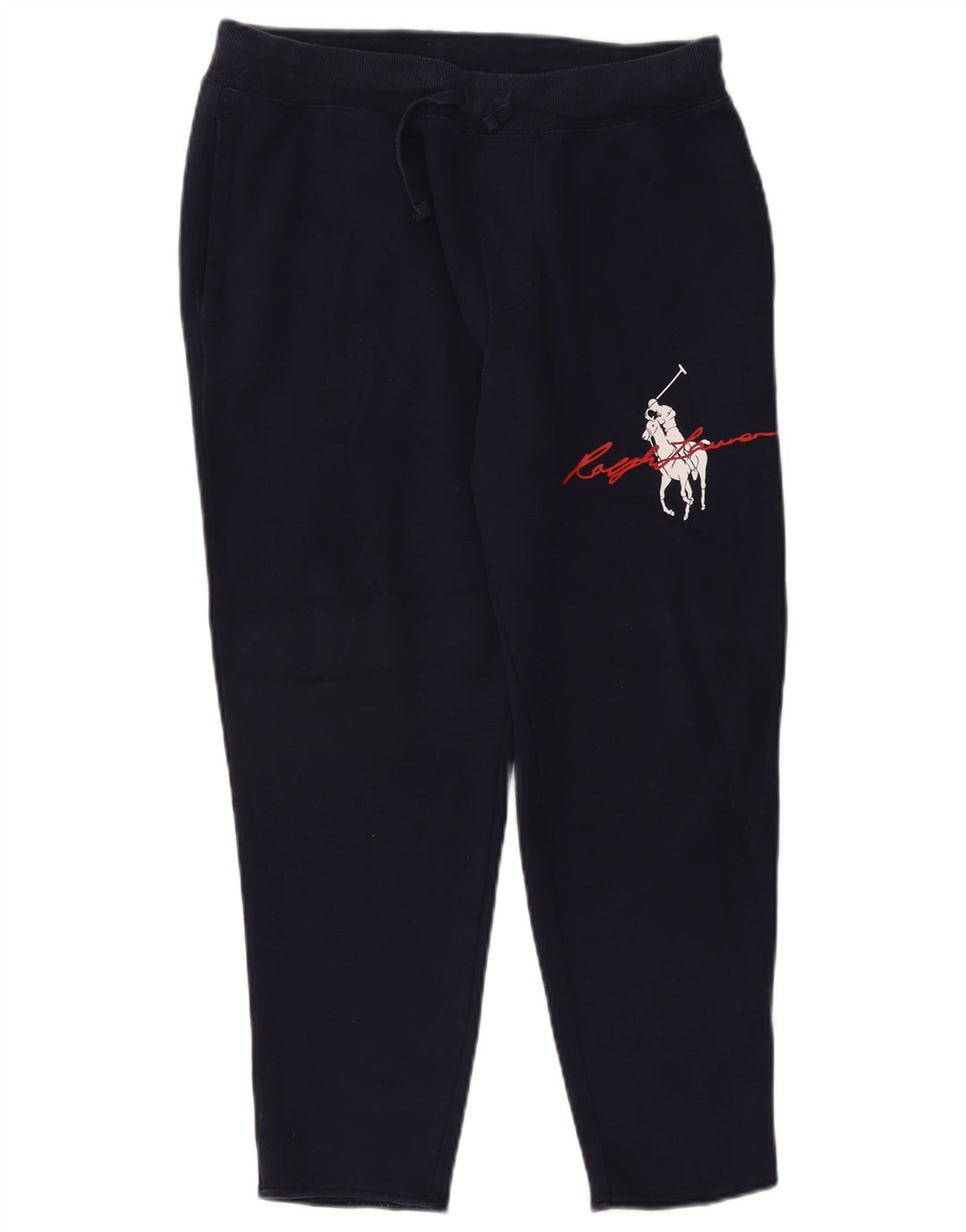 POLO RALPH LAUREN Mens Graphic Tracksuit Trousers Medium  Navy Blue Cotton