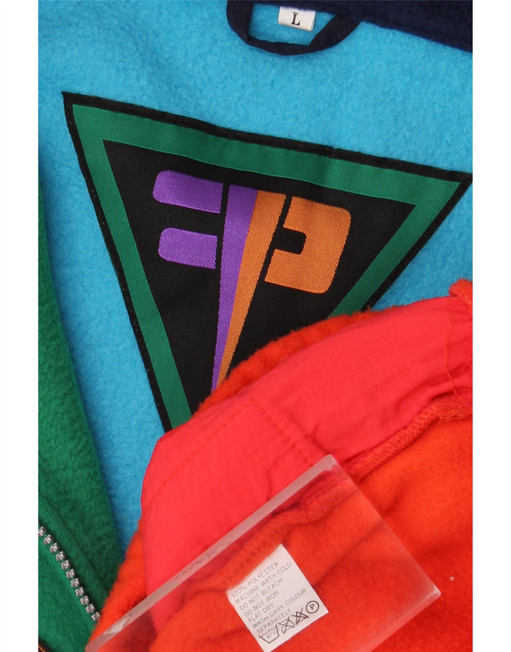 Vintage Mens Zip Neck Fleece Jumper Large Multicoloured Colourblock