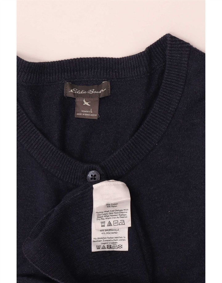 Eddie Bauer Womens Regular Fit Cardigan Sweater UK 14 Large Navy Blue