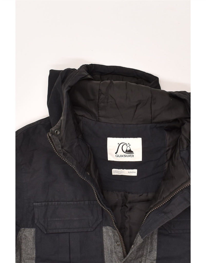 QUIKSILVER Mens Hooded Padded Jacket UK 36 Small Black Colourblock | Vintage Quiksilver | Thrift | Second-Hand Quiksilver | Used Clothing | Messina Hembry 