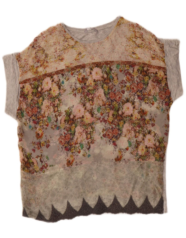 Zara Womens Blouse Top UK 14 Medium Grey Floral