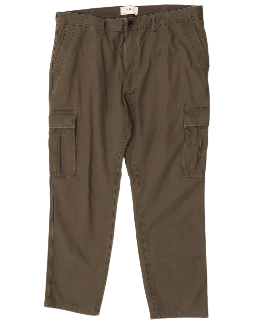 Marks & Spencer Mens Straight Cargo Trousers W38 L29 Khaki Cotton