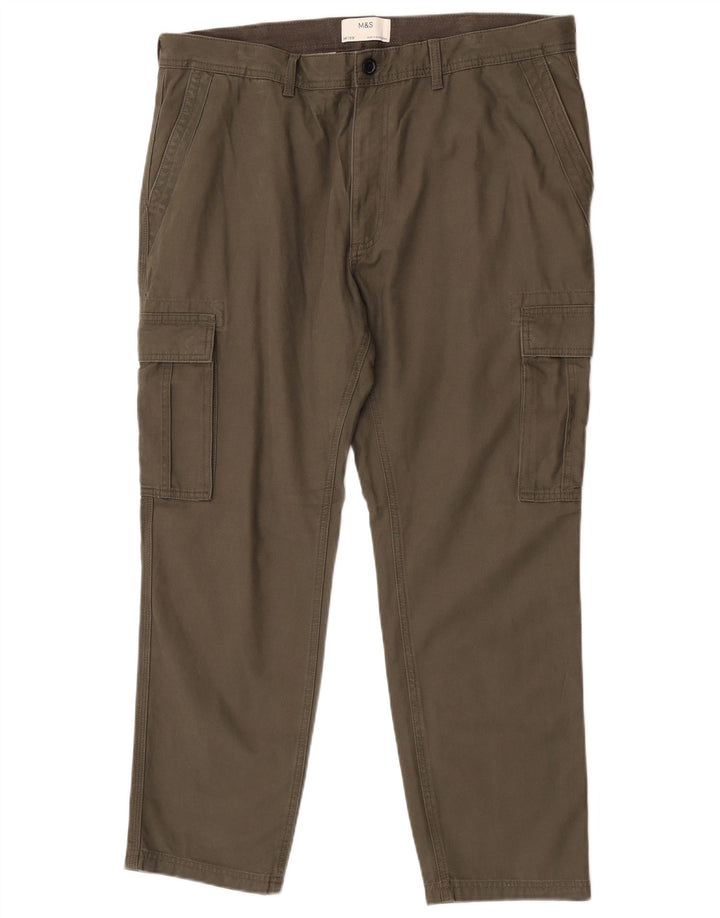 Marks & Spencer Mens Straight Cargo Trousers W38 L29 Khaki Cotton