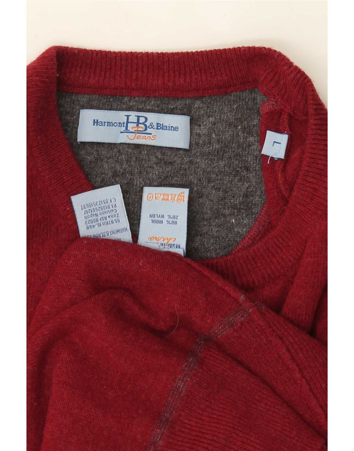 Harmont & Blaine Mens Crew Neck Jumper Sweater Large Red Colourblock Wool