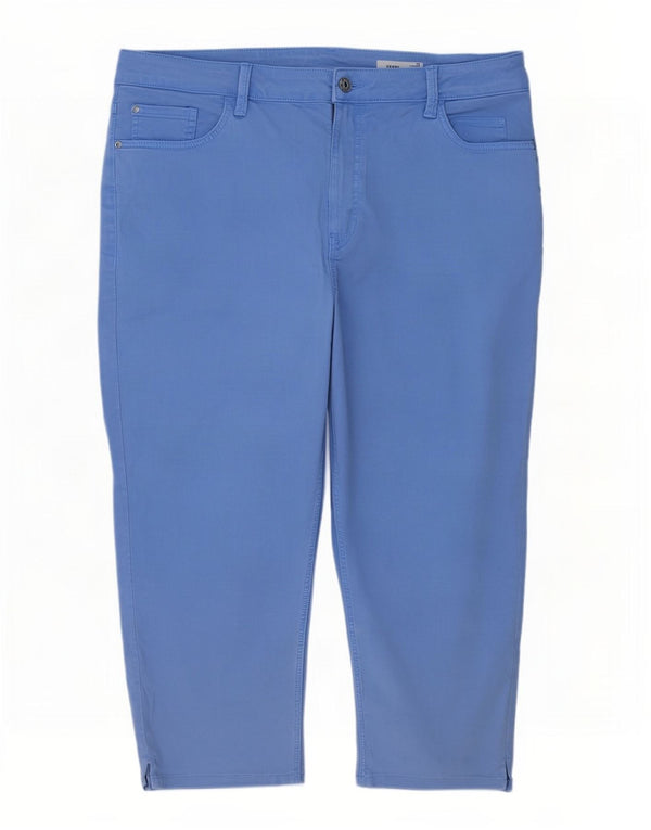 Marks & Spencer Womens High Waist Capri Trousers UK 22 3XL W40 L22 Blue