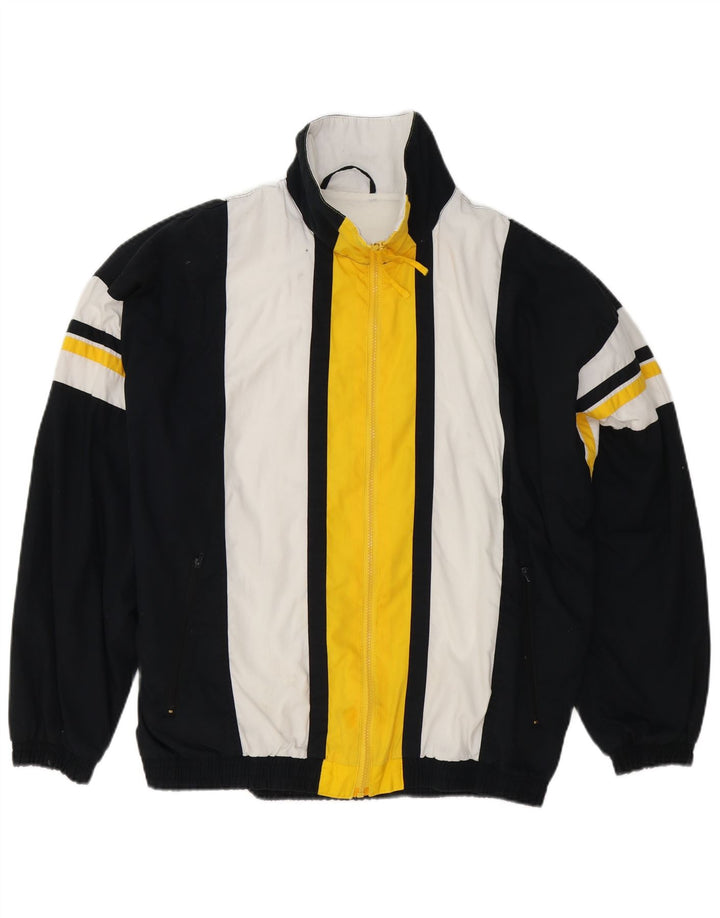 Vintage Mens Tracksuit Top Jacket XL Black Colourblock