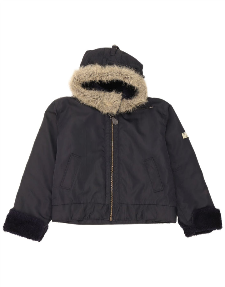 Dkny Womens Hooded Bomber Jacket UK 16 Large Navy Blue Nylon