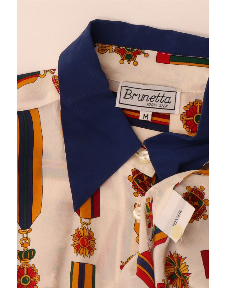 Vintage Womens Abstract Pattern Shirt Blouse UK 14 Medium White Colourblock