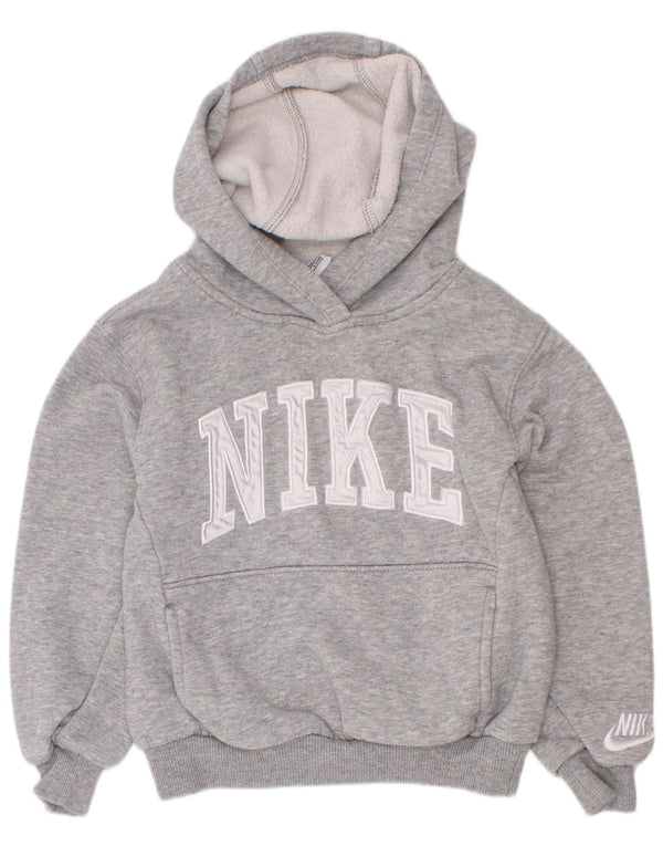 Nike Boys Graphic Hoodie Jumper 3-4 Years XS Grey Flecked Cotton