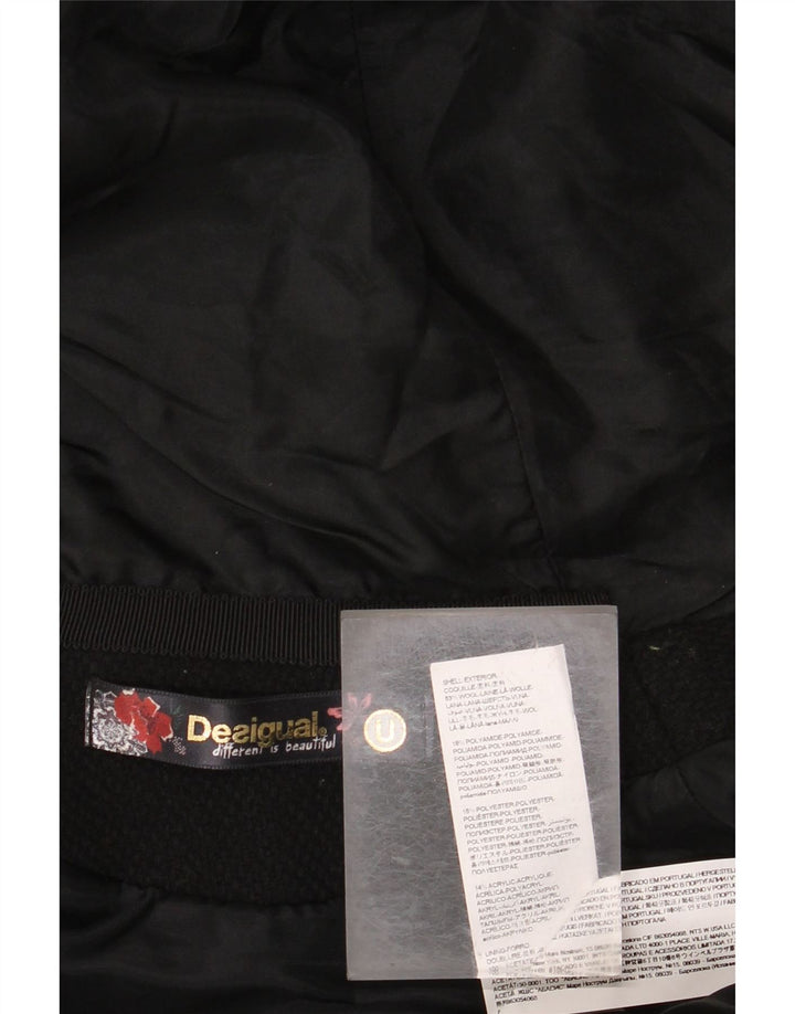 DESIGUAL Womens Hooded Cape Coat One Size Black Floral Wool