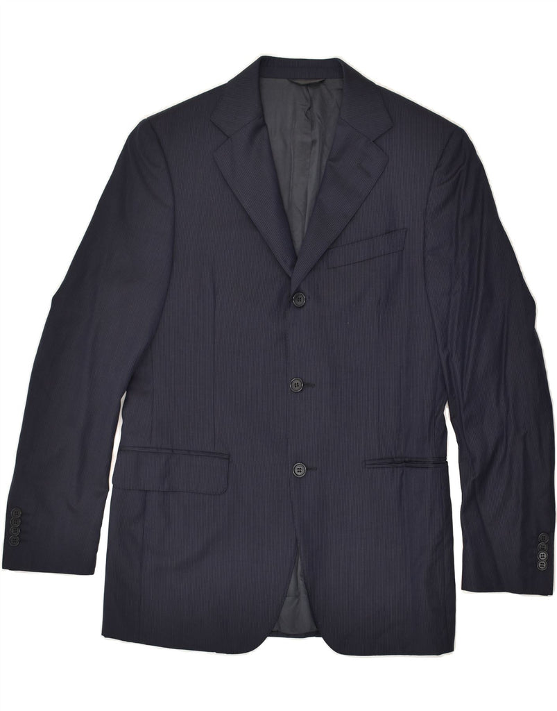 BOGGI Mens 3 Button Blazer Jacket IT 46 Small Navy Blue Pinstripe Wool | Vintage Boggi | Thrift | Second-Hand Boggi | Used Clothing | Messina Hembry 