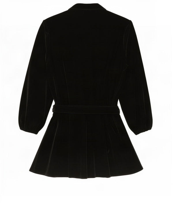 Zara Womens Long Sleeve Velvet Shirt Dress UK 14 Large Black Polyester