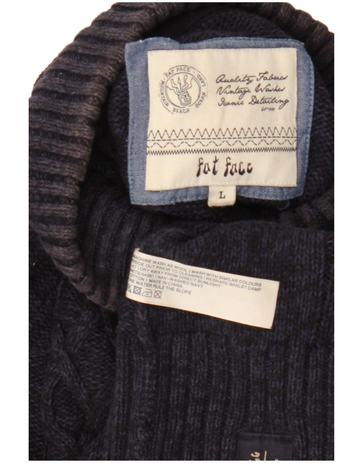 Fat Face Mens Button Neck Jumper Sweater Large Navy Blue Wool
