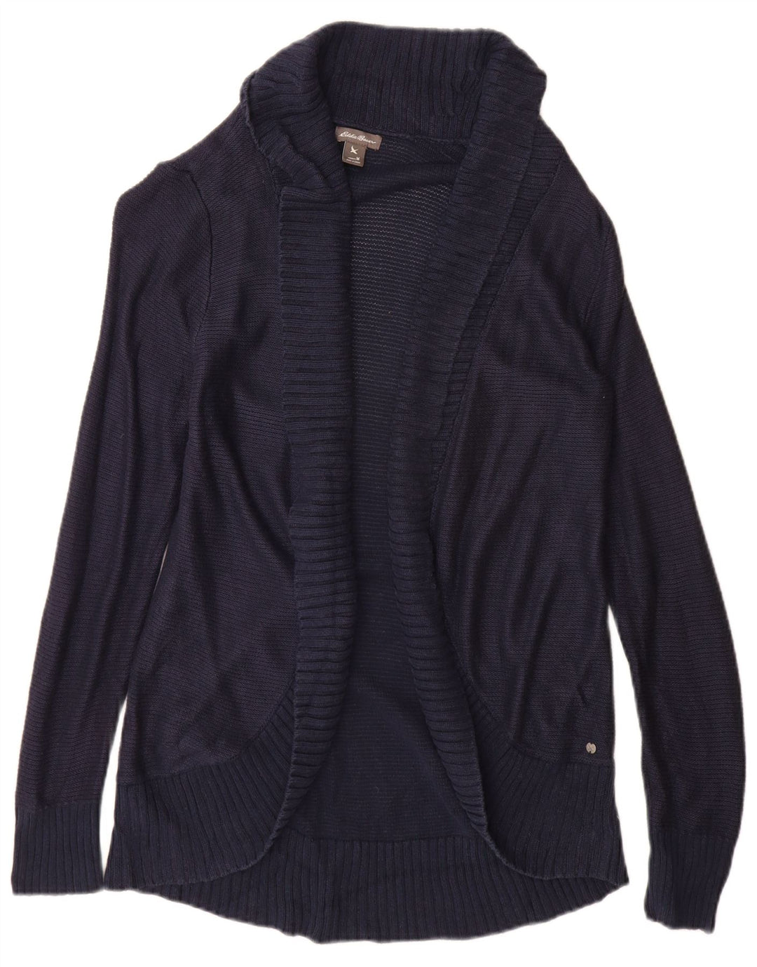 Eddie Bauer Womens Open Cardigan Sweater UK 12 Medium Navy Blue Rayon