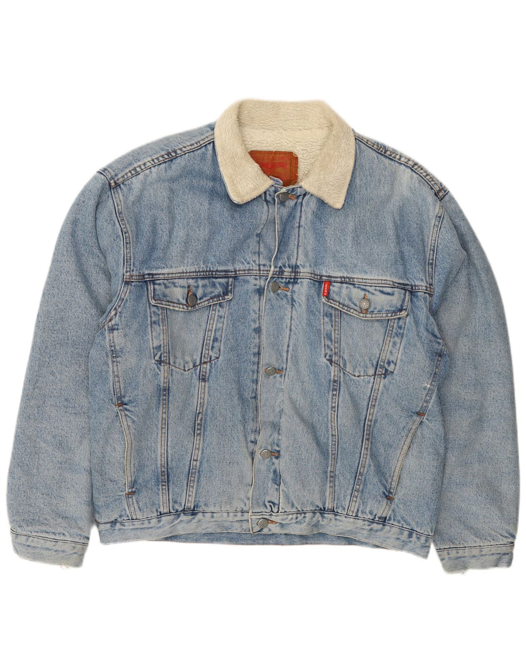 VINTAGE Mens Denim Sherpa Jacket UK 41 XL Blue Cotton