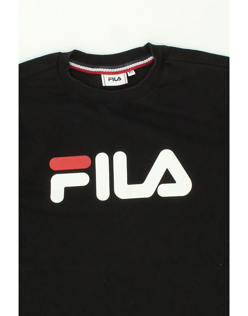 FILA Womens Graphic Sweatshirt Jumper UK 6 XS Black Cotton | Vintage Fila | Thrift | Second-Hand Fila | Used Clothing | Messina Hembry 