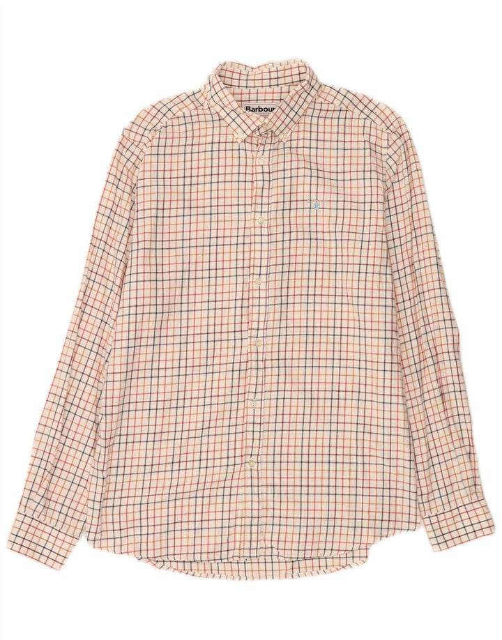 Barbour Mens Tailored Fit Shirt Large White Check Cotton