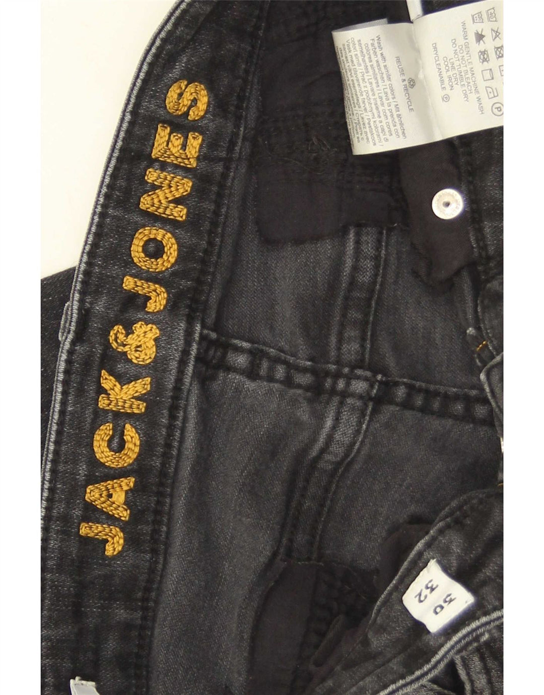 Jack & Jones Mens GLENN Distressed Slim Jeans W30 L32 Grey Cotton