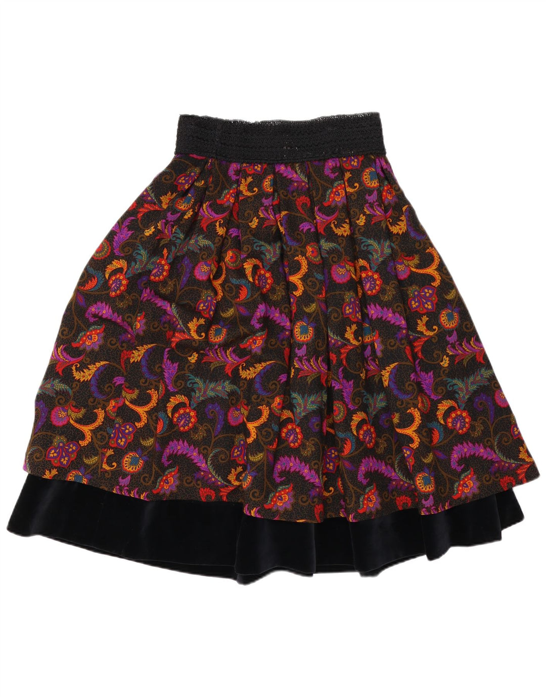 Vintage Womens Tiered Skirt W27 Small Multicoloured Paisley Wool