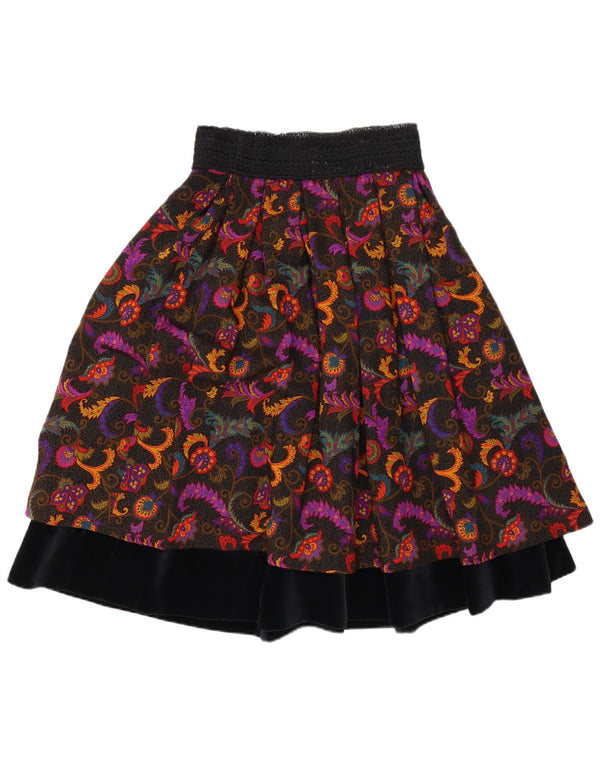 Vintage Womens Tiered Skirt W27 Small Multicoloured Paisley Wool